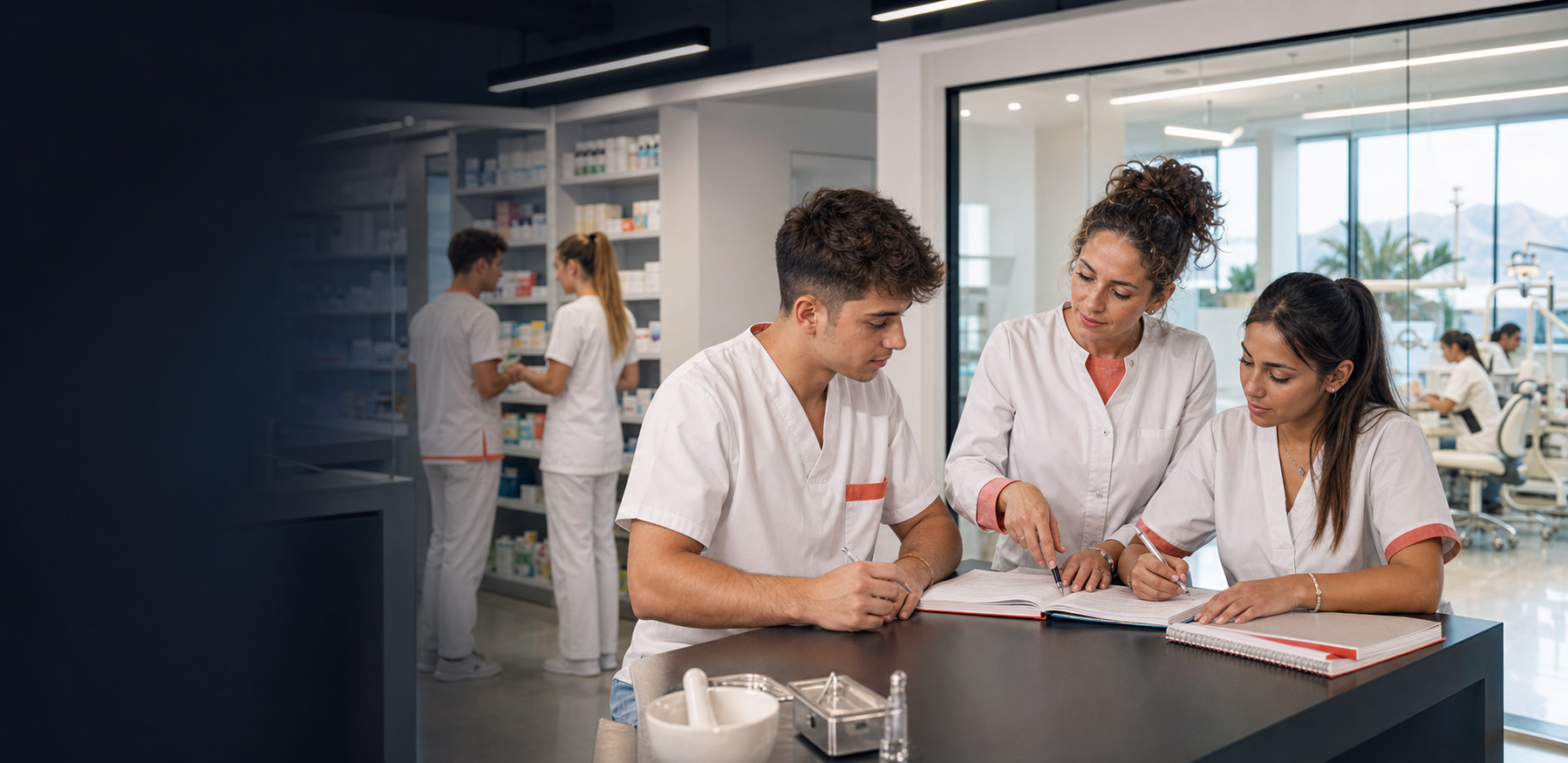 Estudiantes y docente en un entorno de formación profesional